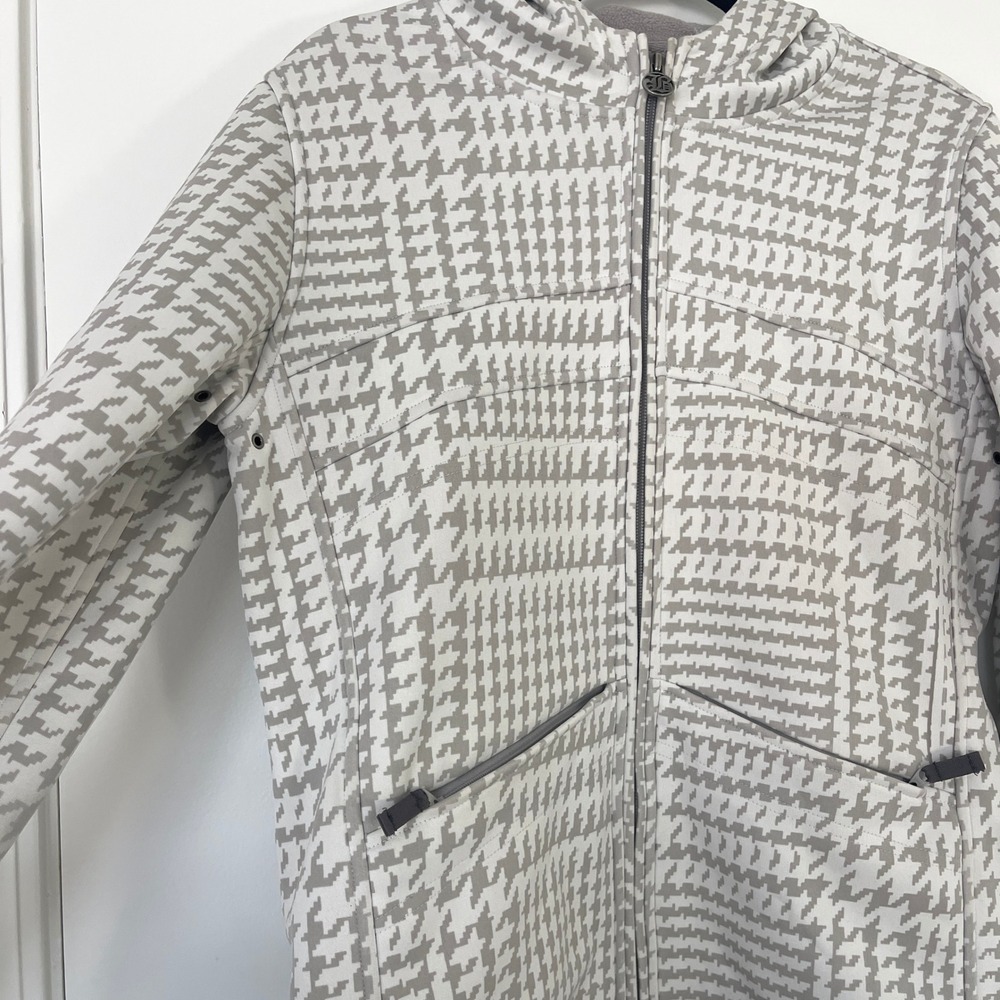 Burton Houndstooth Full Zip Hoodie Ski Jacket Women's Size‎ Medium Grey White - Picture 3 of 11